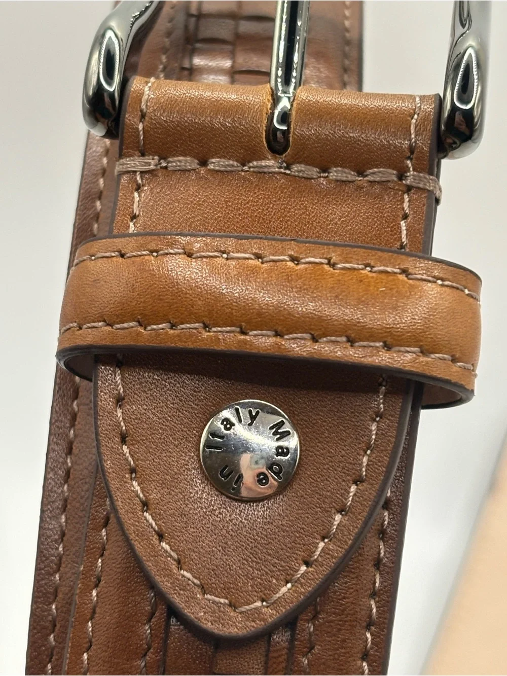 New Paul Fredrick Embossed Leather Men’s Belt BMQ911 Made In Italy Size 40 Brown
